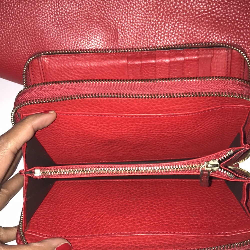 Red Leather Hobo Bag with Signature Embossed Logo - Picture 9 of 14